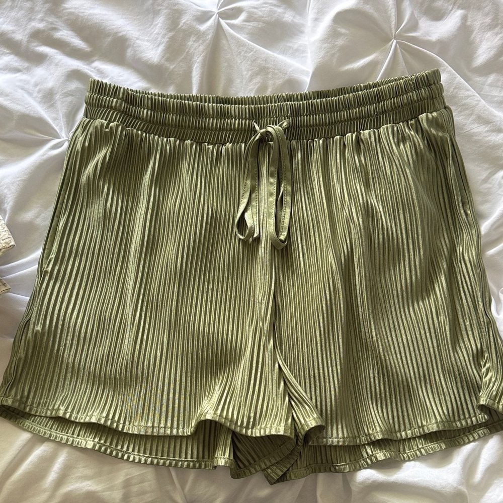 Kittenish Sage Green Pleated Shorts